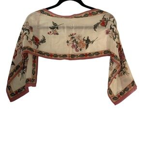Oscar de la Renta Vintage Floral Border Silk Scarf in Cream and Pink